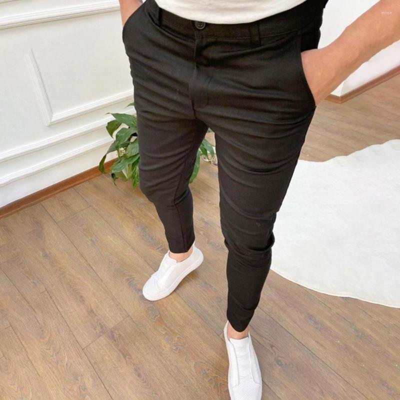 

Men' Pants Trendy Men Trousers Solid Color Man Long Slim Fit Super Stretch, Black
