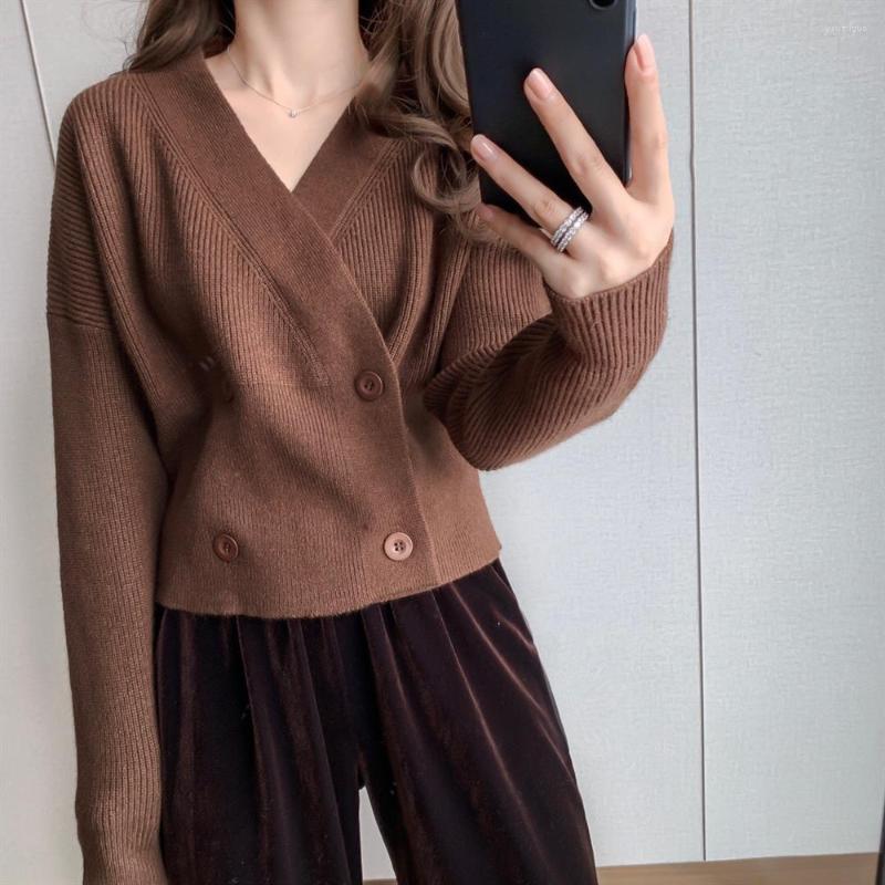 

Women's Knits Woman Sweaters Cardigan Double-Breasted V-neck Women's Short Sweater Coat, Black