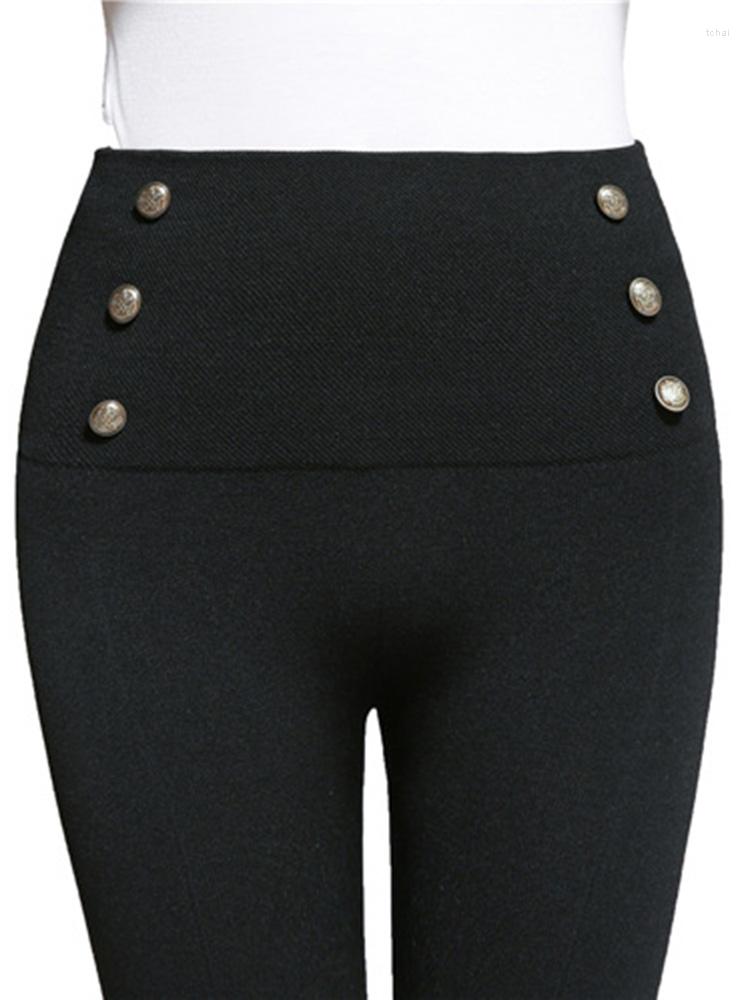 

Women' Leggings CUHAKCI Women Pencil Pants High Waist Sexy Leggins Front Zipper Polyester Slim Button Decoration Push Up Trousers, K342 drilling style