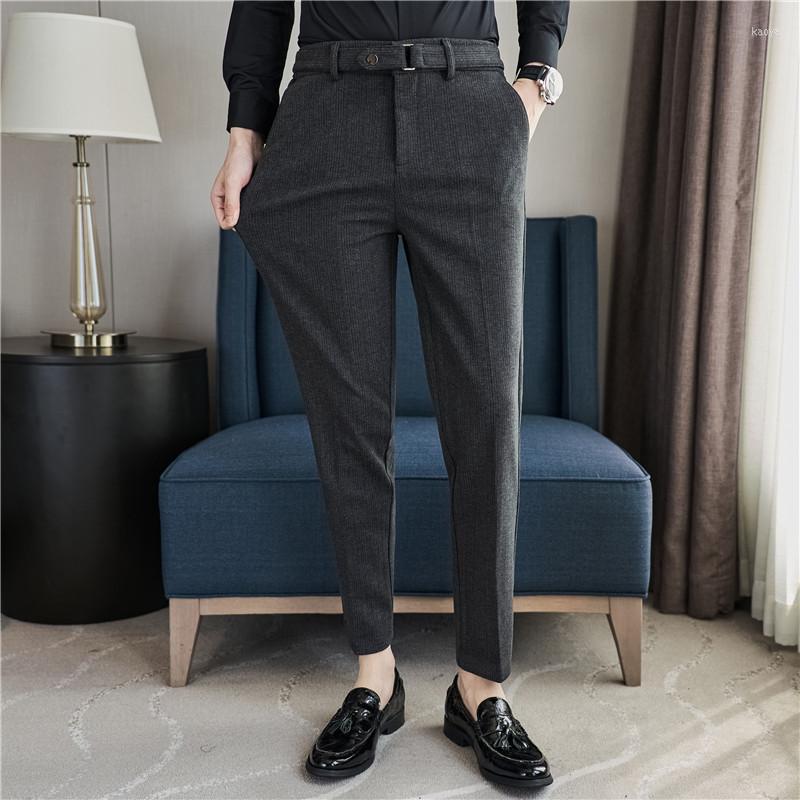 

Men's Suits Elastic Waist Men's Business Dress Formal Pants Autumn Winter Woolen Slim Casual Suit Office Social Trousers Streetwear, Black
