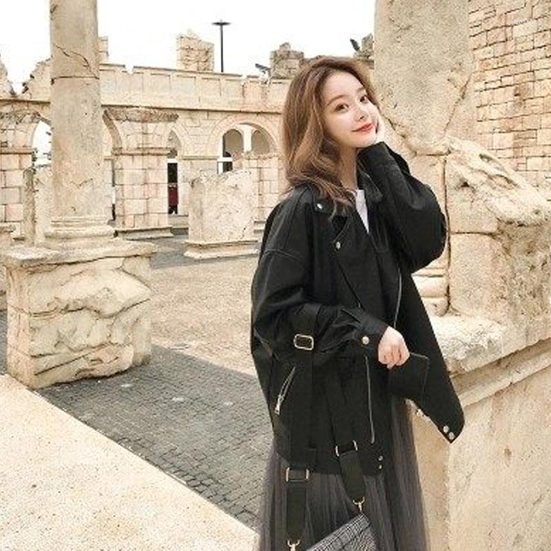 

Women's Leather Women's Winter Sheepskin Coat Genuine Motorcycle Jackets Autumn Loose Locomotive Short Women Jacket Coats, Black