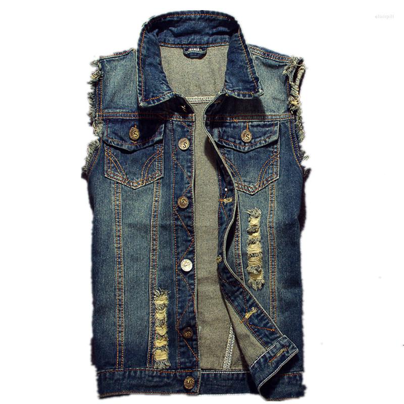 

Men' Vests Nice Ripped Jean Jacket Denim Vest Hip Hop Coats Waistcoat Men Cowboy Brand Sleeveless Male Tank Plus Size 6XL, Black