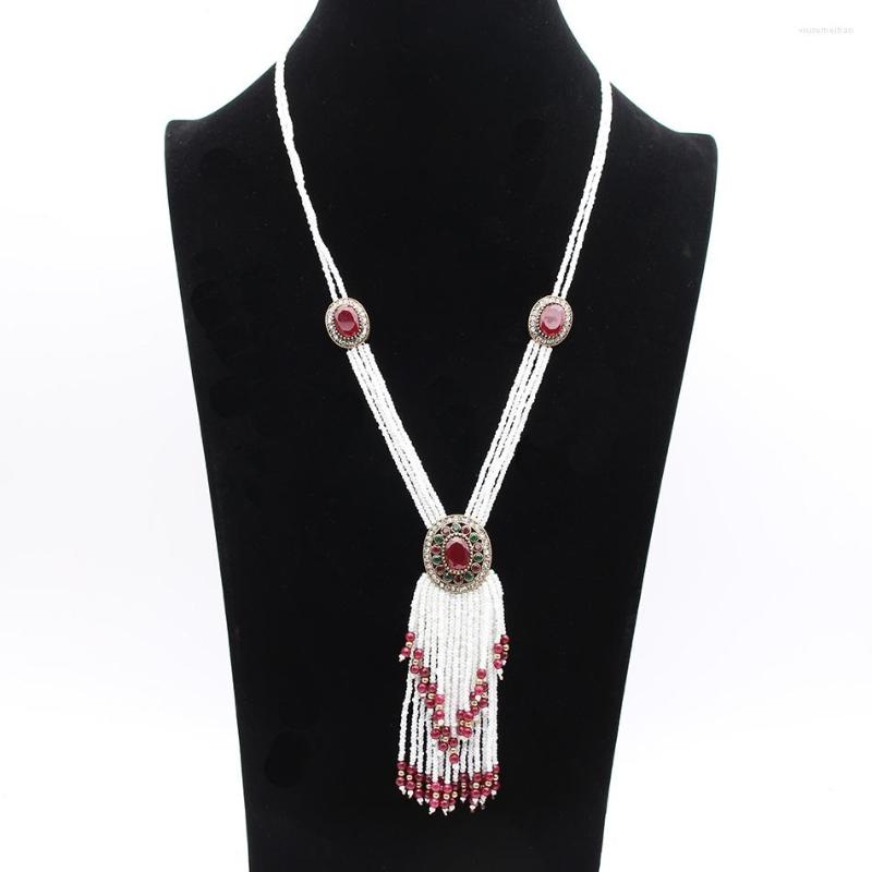 

Pendant Necklaces Ethnic African Bead Necklace Resin Jewelry Turkish Beaded Tassels Retro Gold Round Evening Dress Bride