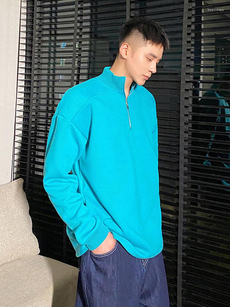

Men's Hoodies Pullover Zipped Men's Tops Autumn 2023 Korean Trendy Stand Collar Long Sleeve Sweatshirts Blue Casual Clothing 2A0236, Black