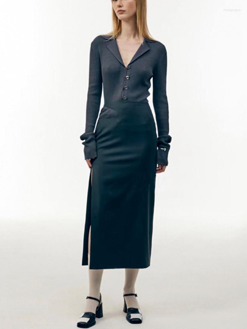 

Women' Blouses 2022 Women' V-Neck Knit Blouse Ladies Solid Color Single Breasted Long Sleeve Slim Shirt Top For Autumn, Camel