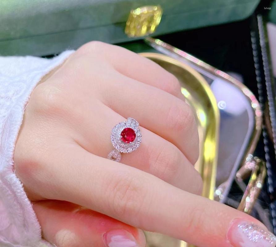 

Cluster Rings AIGS Ruby Ring Fine Jewelry Solid 18K Gold Nature Red 1.03ct Diamonds For Women Presents