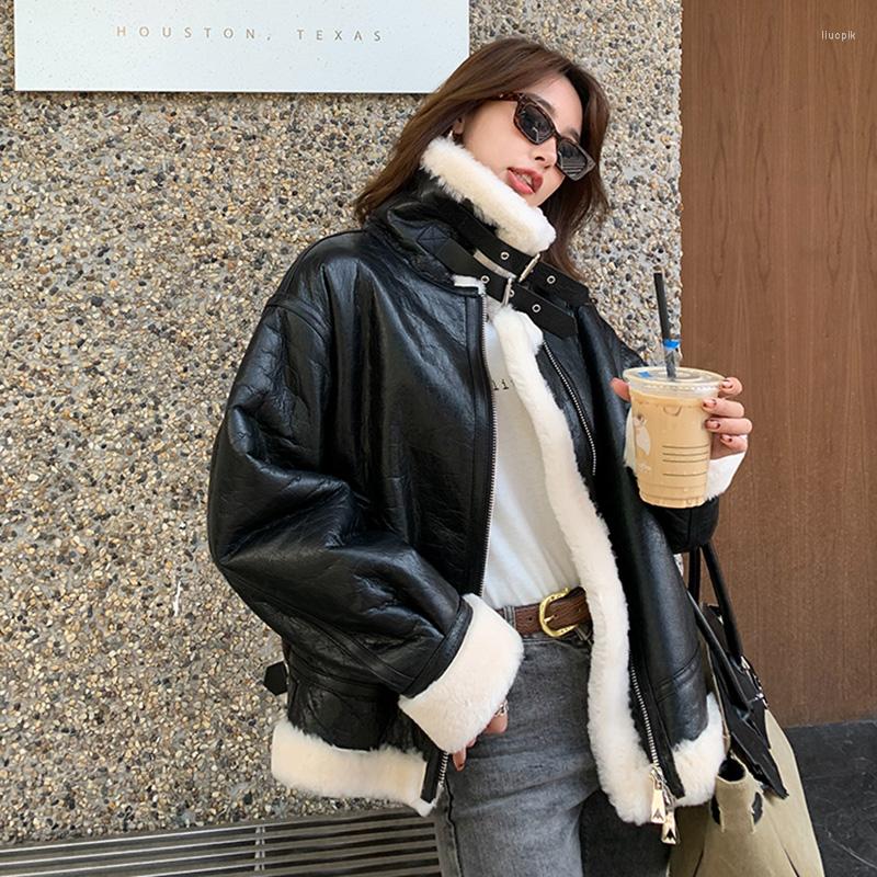 

Women's Leather 2022 Arrivals Women's Sheepskin Jackets Oversize Winter Autumn Outerwear Lady Long Coats Shearling ZJ3890, Black