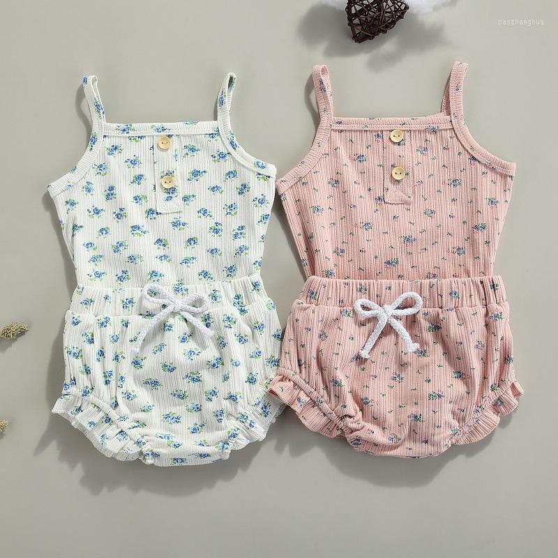 

Clothing Sets 0-18M Cute Born Baby Girl Floral Set Sleeveless Strap Bodysuit Tops Bloomers Shorts 2PCS Girls Clothes