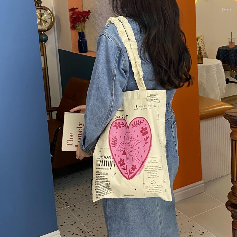 

Evening Bags Cupid Graffiti Women Shoulder Bag Japanese Hit Color Student All-Match Canvas Large Tote Shopping Ladies Foldable Handbag, Black