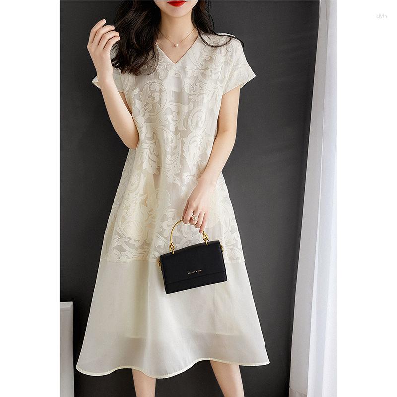 

Casual Dresses Women Women's V-neck Dress Summer Skirt Vestido De Mujer Femme Robe, Beige