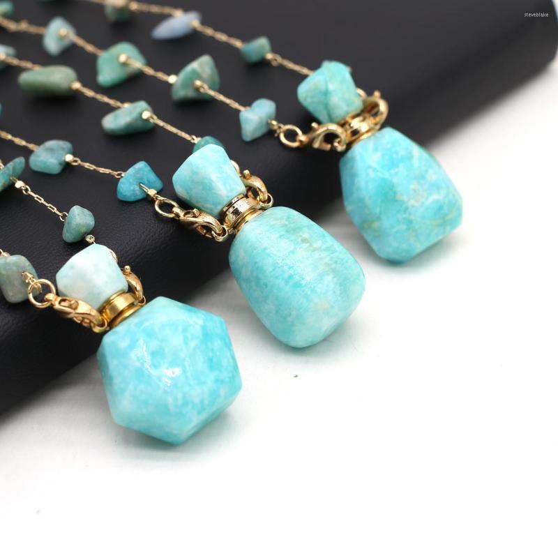 

Pendant Necklaces Natural Stone Perfume Bottle Amazonite Charms Essential Oil Diffuser For Jewelry Making DIY Necklace Accessories