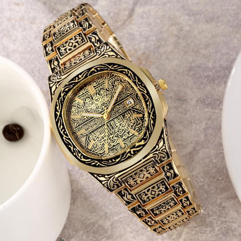 

Wristwatches Gold Wrist Watch For Men Top Vintage Embossed Alloy Band Quartz Wristwatch Gift Relogio Masculino, Silver