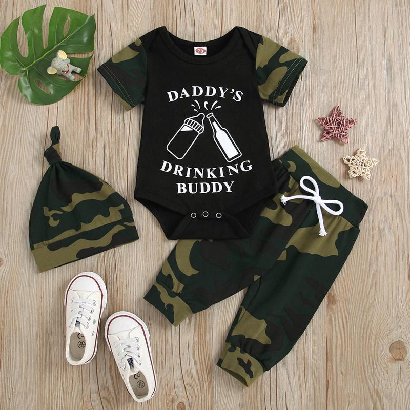

Clothing Sets Baby Girls Boys Clothes Set Camouflage Short Sleeve Letter Printed Bodysuit Top Romper Pants Toddler 2022, Gn