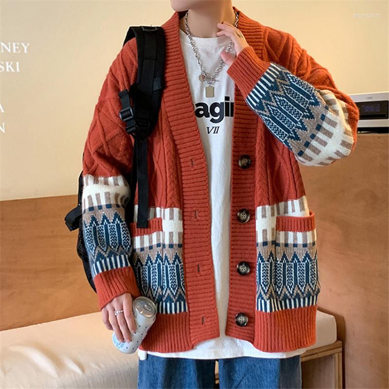 

Men' Sweaters ZCSMLL Retro Knitted Cardigan Men Streetwear Stripe Pattern Classic Coat Mens Harajuku Hip Hop Casual Jumper Couples, Orange