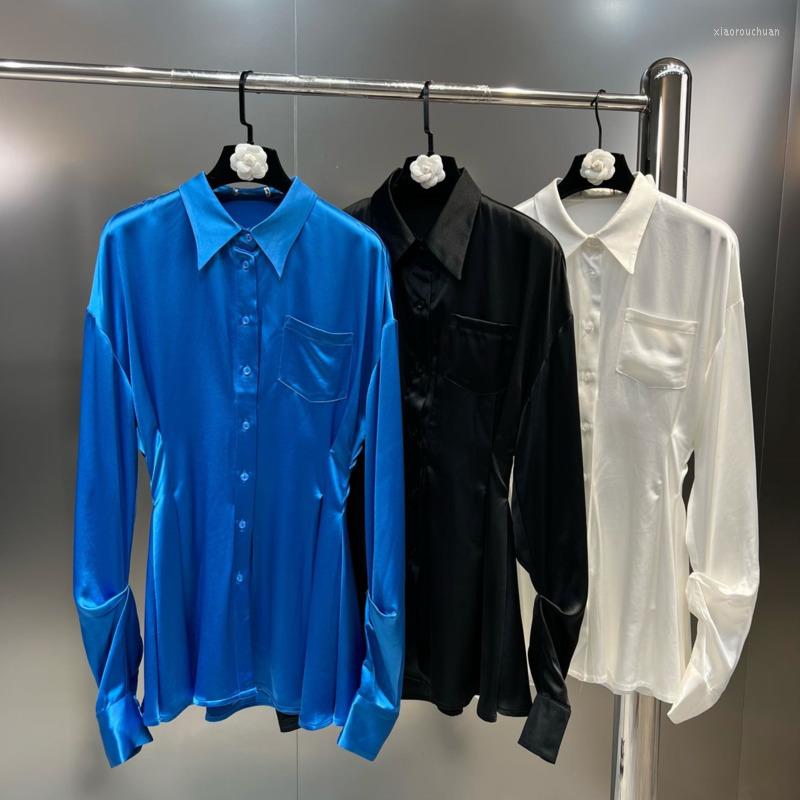 

Women' Blouses PREPOMP 2022 Autumn Arrivals Long Sleeve Turn Down Collar Slim Casual Shirt Women GG786, Sky blue