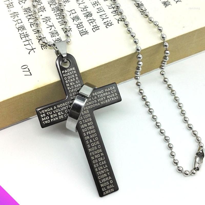 

Pendant Necklaces Wholesale 5 Cross Steel Ring Necklace Bible Faith Ladies Men's Jewelry Fashion Classic Gift Metal 4 Colors Summer 2022