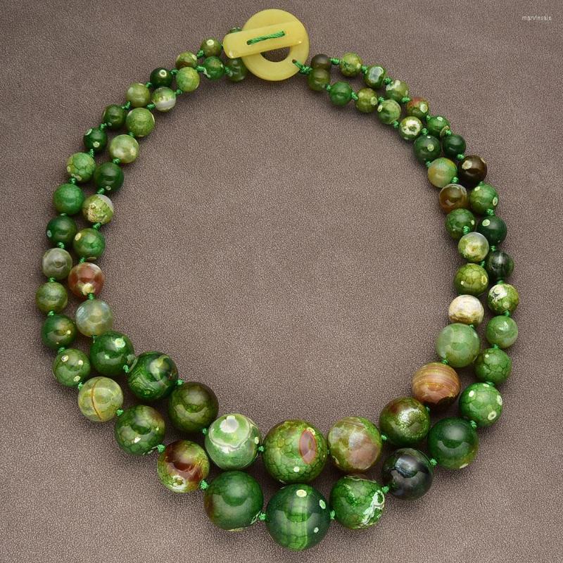 

Choker GuaiGuai Jewelry 2 Rows Smooth Round Green Flower Agates Real Stone Slab Coated Gems Slice Necklace Handmade For Lady Gifts