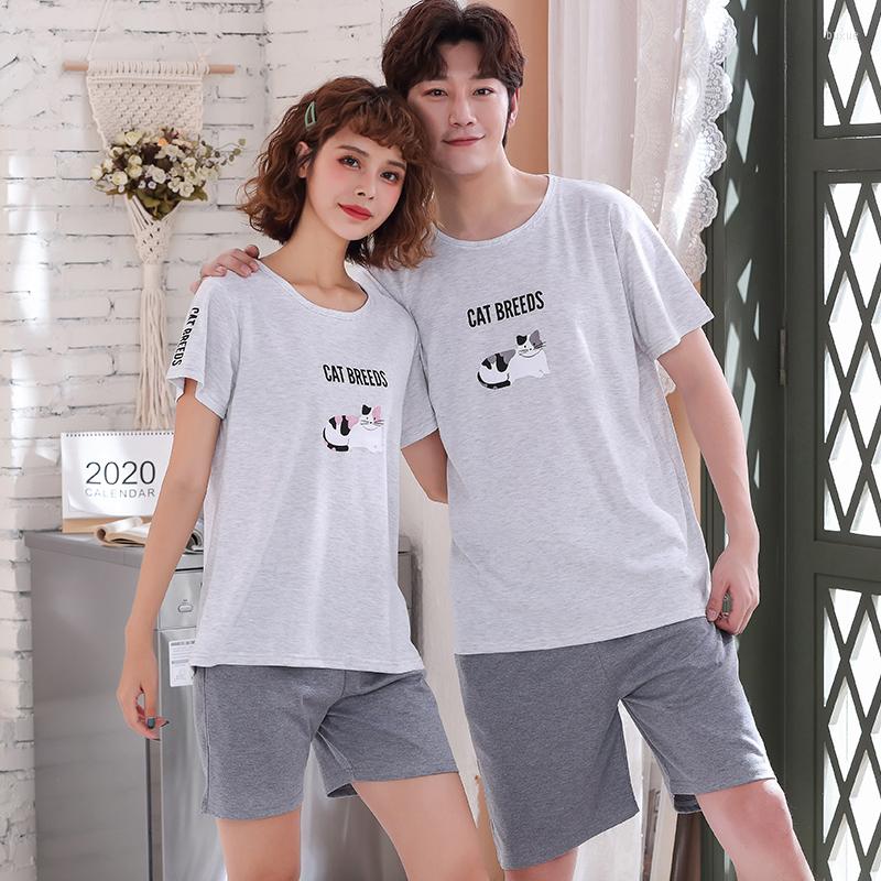

Men's Sleepwear Pullover Short Sleeve Pants Pajama 6535 Cotton Summer Couples Lovers Jammies O-Neck Cozy Casual Nightwear Pyjamas HDE, Hde-6535-1220-woman