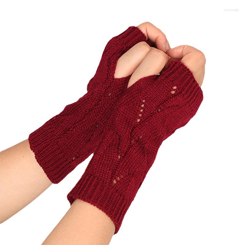 

Five Fingers Gloves Warmer Winter Women Knit Stylish Hand Girl Wrist Sleeves Crochet Knitting Hollow Mitten Warm Fingerless Glove