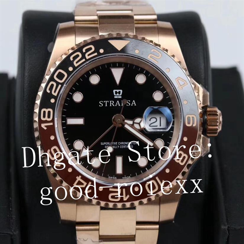 

Luxury Rose Gold 904L Steel Watch Mens GM Factory Automatic ETA 2836 Black Brown Bezel Cerachrom Men Chnr Master Pepsi Watches245J