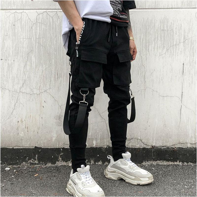 

Men's Pants Fashion Design Side Pockets Pencil Mens Hip Hop Patchwork Cargo Ripped Sweatpants Joggers Trousers Male Full Length, Black