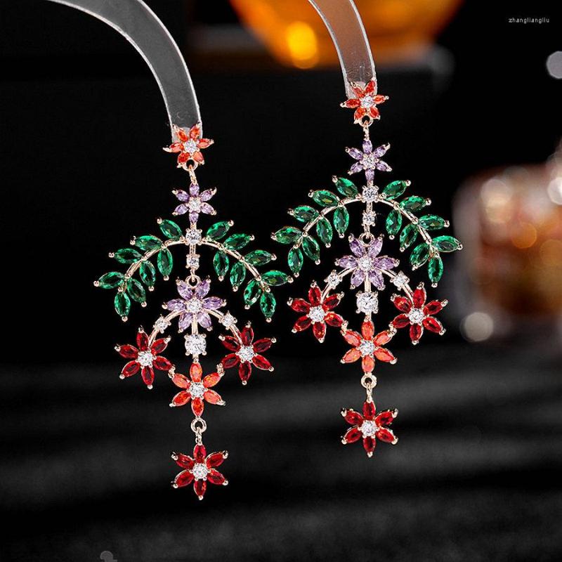 

Dangle Earrings 1 Pair Colorful CZ Branch Drop Trendy Elegant Long Geometric Women Party Accessory Ear Jewelry