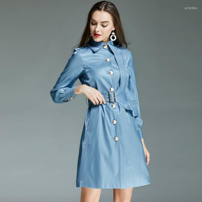 

Women' Trench Coats Spring Autumn Mid-length Coat Women Single-breasted Small Lapel Fashion Long-sleeved Overcoat Female Slim Jacket, Black