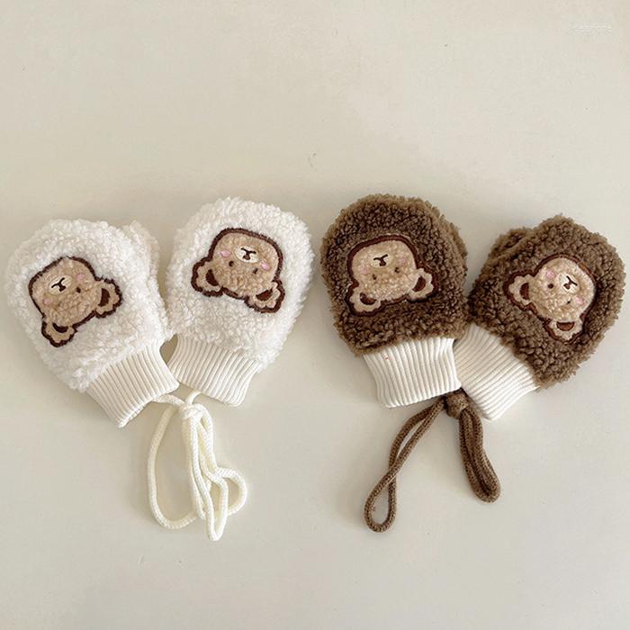

Hair Accessories Winter Gloves Kids Warm Children Coral Fleece Mittens Full Finger Cartoon Bear Knitted For Toddler Girl Boy Child, White