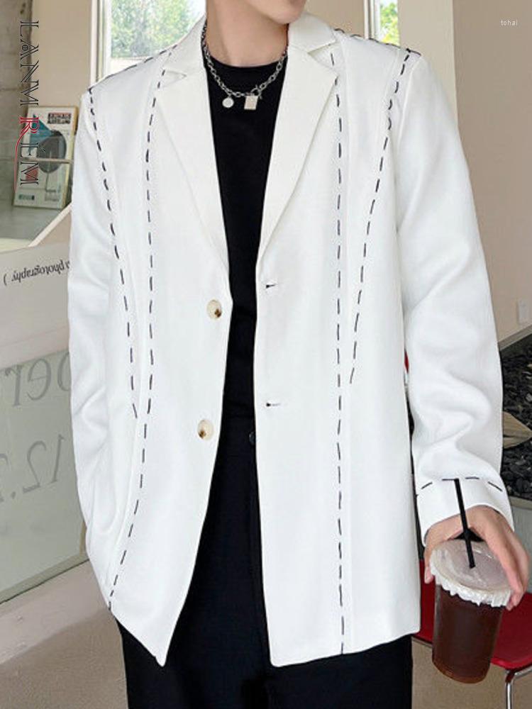 

Women's Suits LANMREM Notched Blazer Coat Women 2022 Autumn Single Breasted Loose Stitching Fashion Female High Street Clothing 2R6892, Black