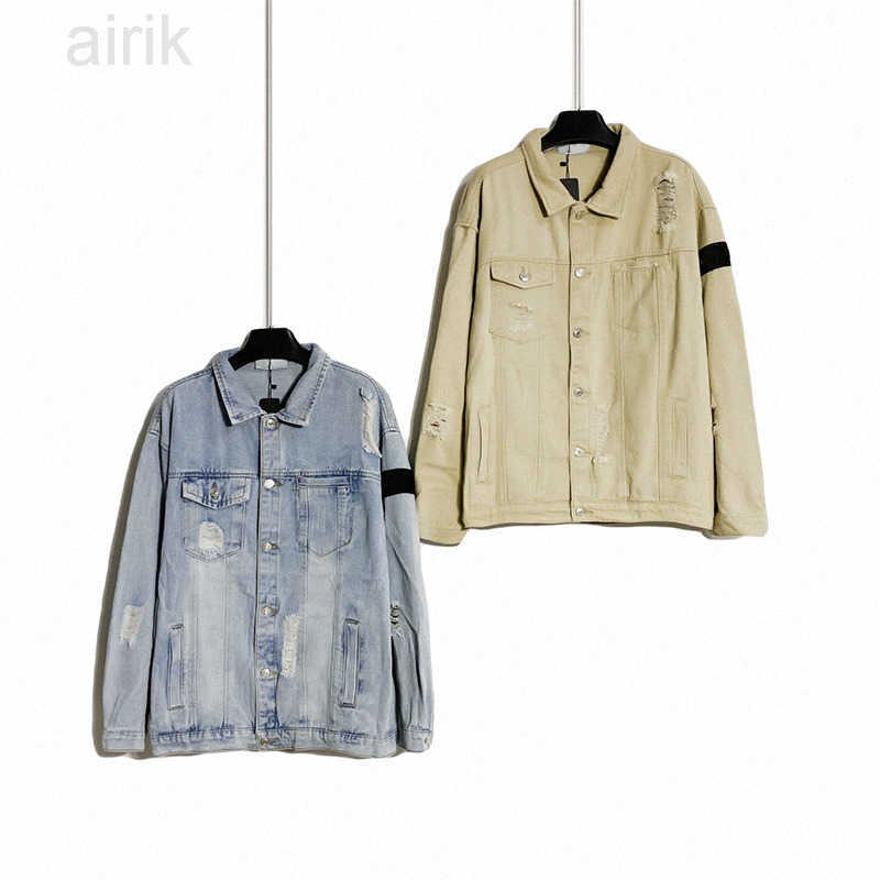 

Lover Outerwear jacket zipper coats Men Casual Cotton shirt jackets Mens windbreaker women coat badge Ripped denim washed