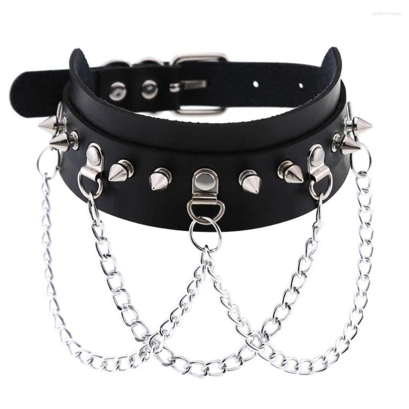

Choker Trendy Punk Gothic Street Alloy Chain Collar Colier Women Necklace Clavicle Pin Buckle PU Leather Nightclub Jewelry