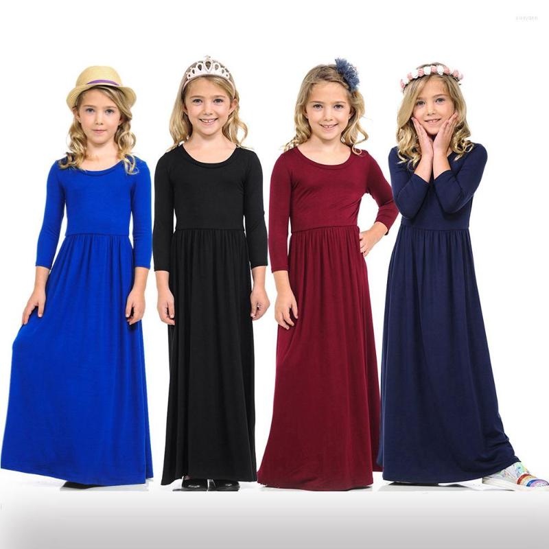 

Girl Dresses Princess Beach Dress Bohemian Maxi For Girls Floral Kids Long Sleeve Clothes Outfits Casual Party Clothing, Pink