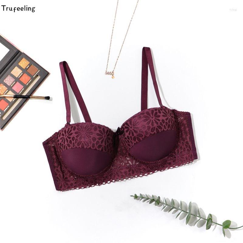 

Bras Trufeeling Summer Thin Bra No Padding Comfort Lingerie Lace Breath Half Cup Underwear C 38C 40C 42C 44C Demi, Pink