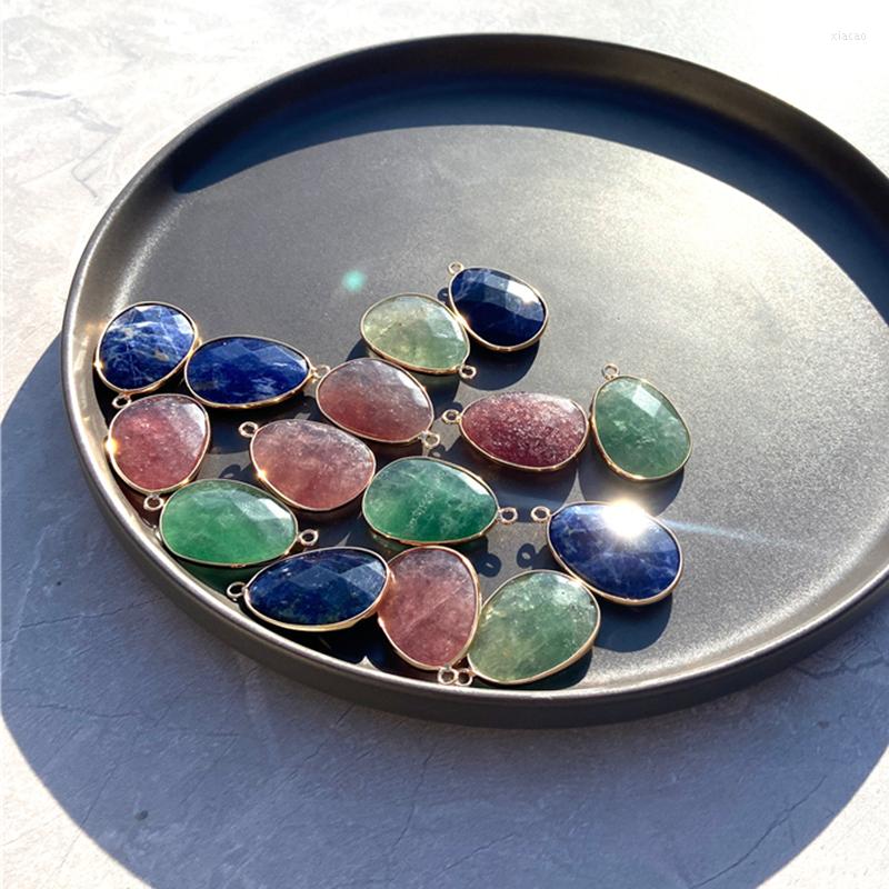 

Beads 1/2 Pcs Faceted Drop Shape Pendants Natural Tourmaline Aventurine Stone Mixed Charm Connector Double Hole For Jewelry Making