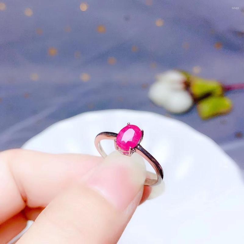 

Cluster Rings 5x7mm Natural Myanmar Ruby Ring Jewelry For Women Men Love Gift Crystal Stone 925 Silver Beads Gemstone Adjustable