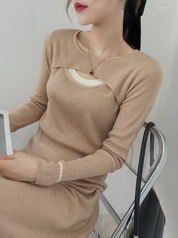 

Women's Sweaters 2022 Early Autumn Fashion Contrasting Color Hollow Knitted Fabric Bottoming Shirt Sweater Multicolor Pullover Women, Black