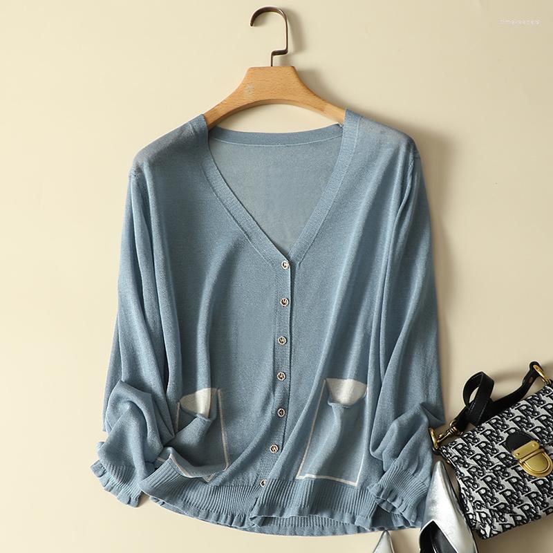 

Women' Knits Thin Cotton Linen Knitted Women Cardigan Sumemr V-Neck Loose Oversized Pocket Solid Lady Elegant Outwear Coats Tops, Beige