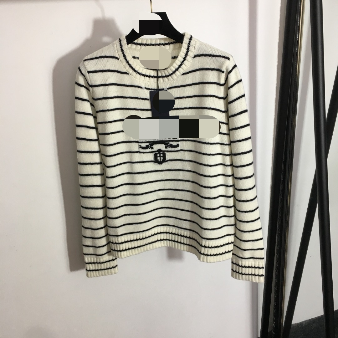 

1118 2022 Autumn Womens Sweater Long Sleeve Pullover White Crew Neck Fashion Striped Clothes mei, Post