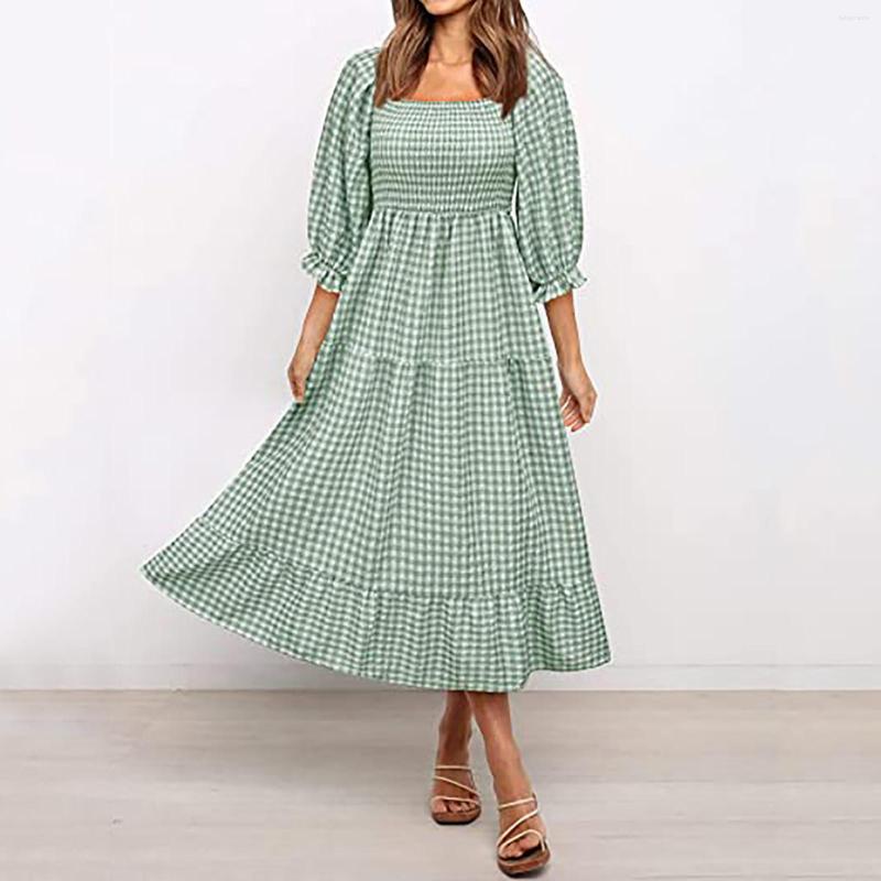 

Women' Vests Elegant Party Plaid Dress For Women Long Sleeve Print V-neck Drawstring Summer Casual Plus Size Dresses Office Lady, Black