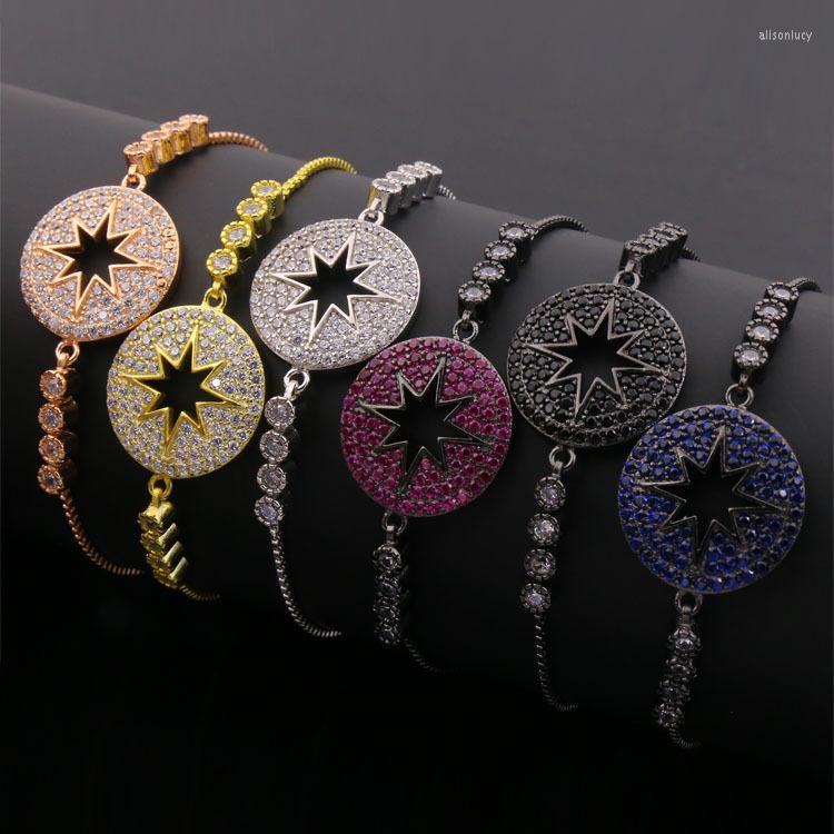 

Charm Bracelets Fashion Jewelry Copper Plant Colorful Mosaic Full Stone Round Bead Hollow Star Adjust Size Bracelet Party Europe And America