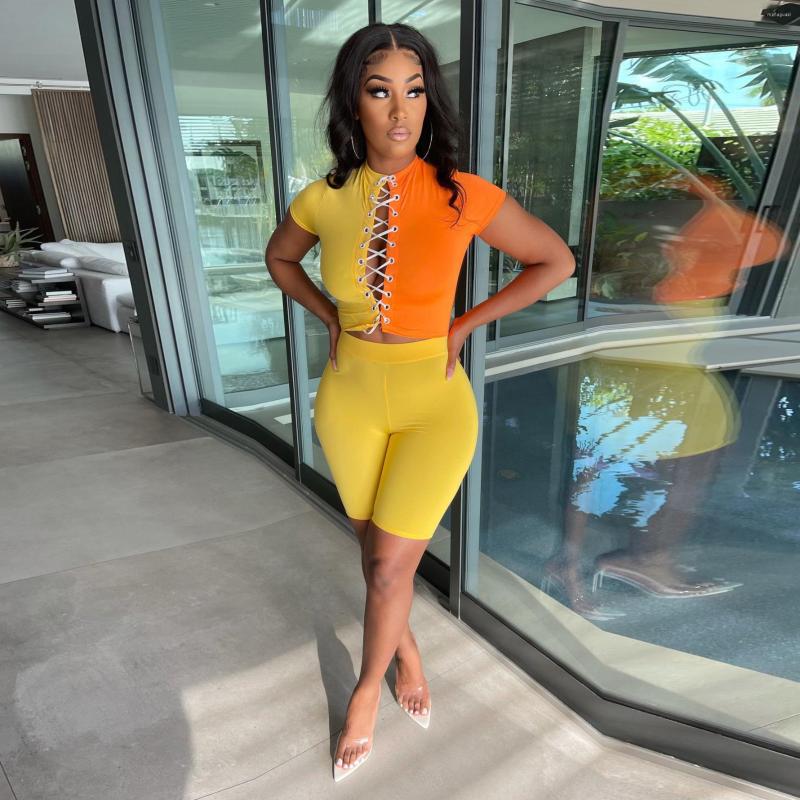 

Women' Tracksuits Women' Short-sleeved Suit Fashion Casual Cross Straps On The Chest Sports, Khaki