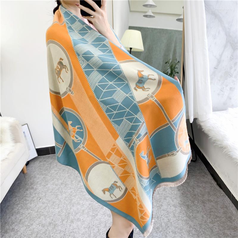 

Scarves European And American Fashion Style Carriage Color Matching Warm Scarf Long Double-sided Imitation Cashmere Travel Shawl