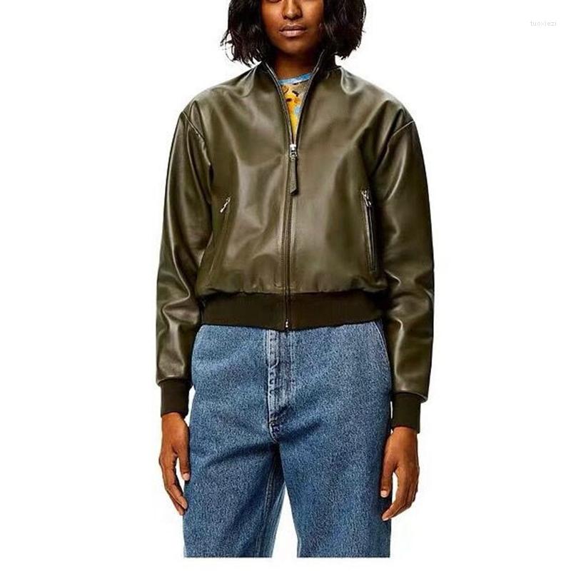 

Women' Leather Women Coat Sheepskin Jacket 2022 Fashion Natural Long Sleeve H808, Black