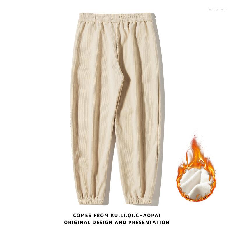 

Men's Pants Corduroy Korean Winter Men Oversize 2023 Streetwear Casual Wide Waist Joggers Sweatpants Classic Fleece Warm Trousers, Black-88