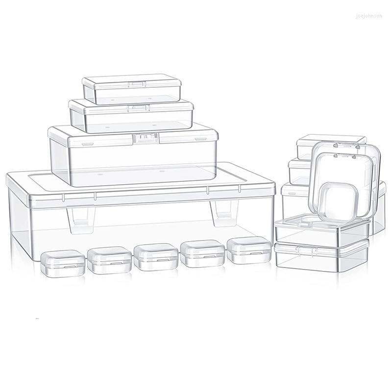 

Jewelry Pouches 16Pcs Mixed Sizes Storage Empty Container Clear Beads Box With Lids Square Organizer Boxes For Crafts