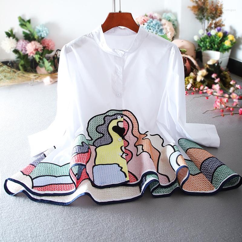 

Women's Blouses Spring And Summer Shirts For Women Loose Embroidery A- Line Female Clothing Cotton Blouse Tops Blusas, Blue