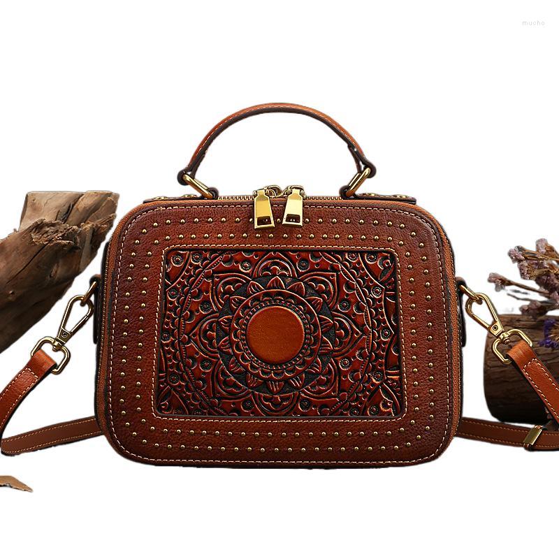 

Evening Bags YourSeason Ladies Hand Totem Embossed Cowhide Shoulder Crossbody Retro Cow Leather Women Chinese Style Versatile Handbag, Dark grey