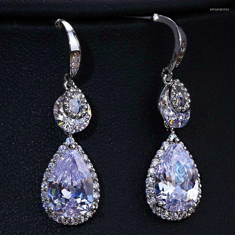 

Dangle Earrings 2022 Luxury Teardrop Engagement Zirconia For Women Crystal Wedding Jewelry Party Couple Gift Pendientes