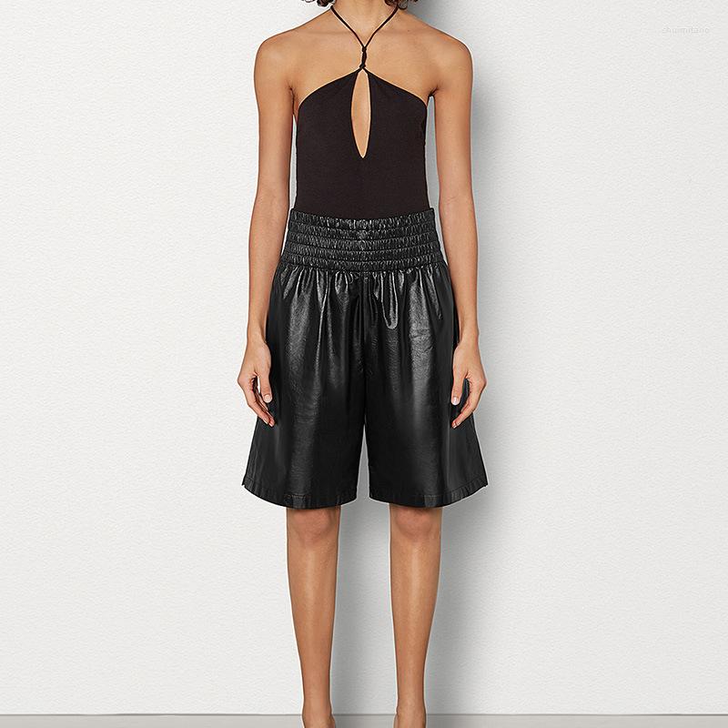 

Women' Leather Black Bv Fashion Elastic High Waist Pants Middle Sheep Skin Korean Version Was Thin And Fat Sister