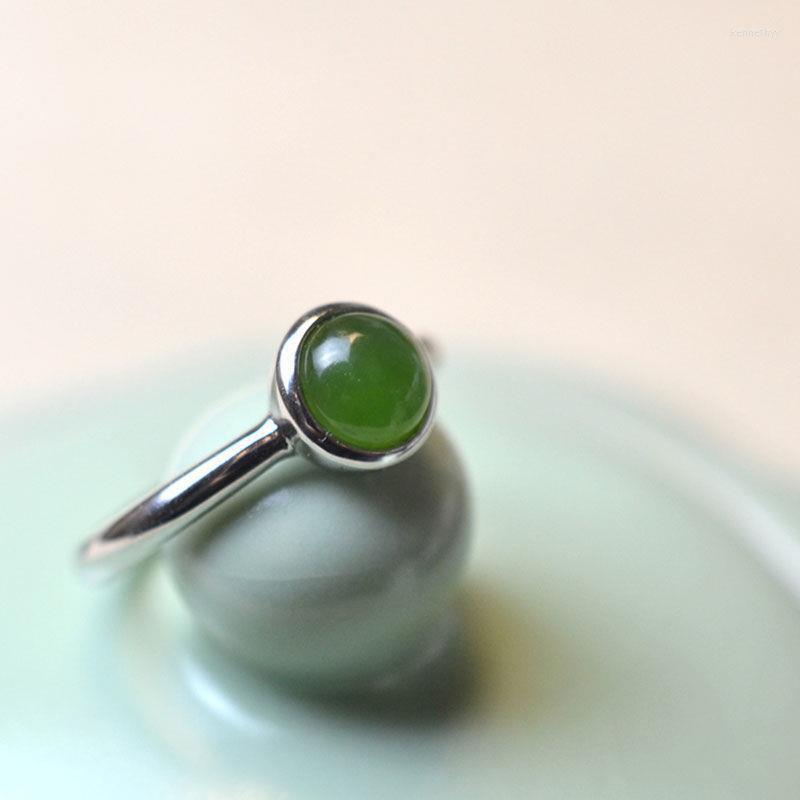 

Cluster Rings Silver Natural Hetian Jasper Round Opening Adjustable Ring Chinese Style Retro Minority Design Simple Pendant Ladies Jewelry